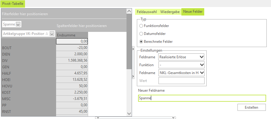 Pivot-Tabelle Berechnete Felder