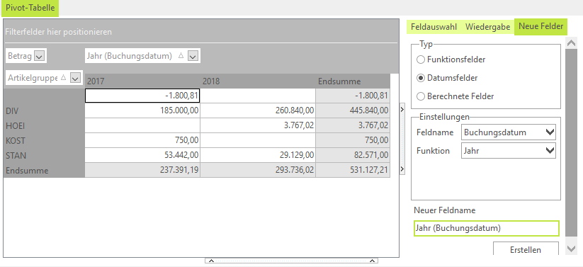 Pivot-Tabelle Daten hinzufügen